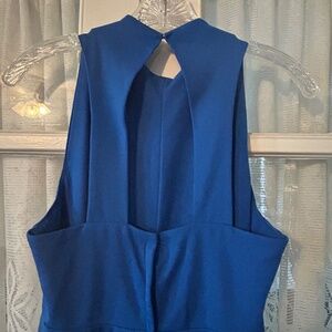 Vintage 1960s-70s Royal Blue Sleeveless Maxi Dress With High Neck And Open Back
